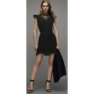 ALLSAINTS Azura Embroidered Mini Lace Dress Black Sz 2 NWOT
